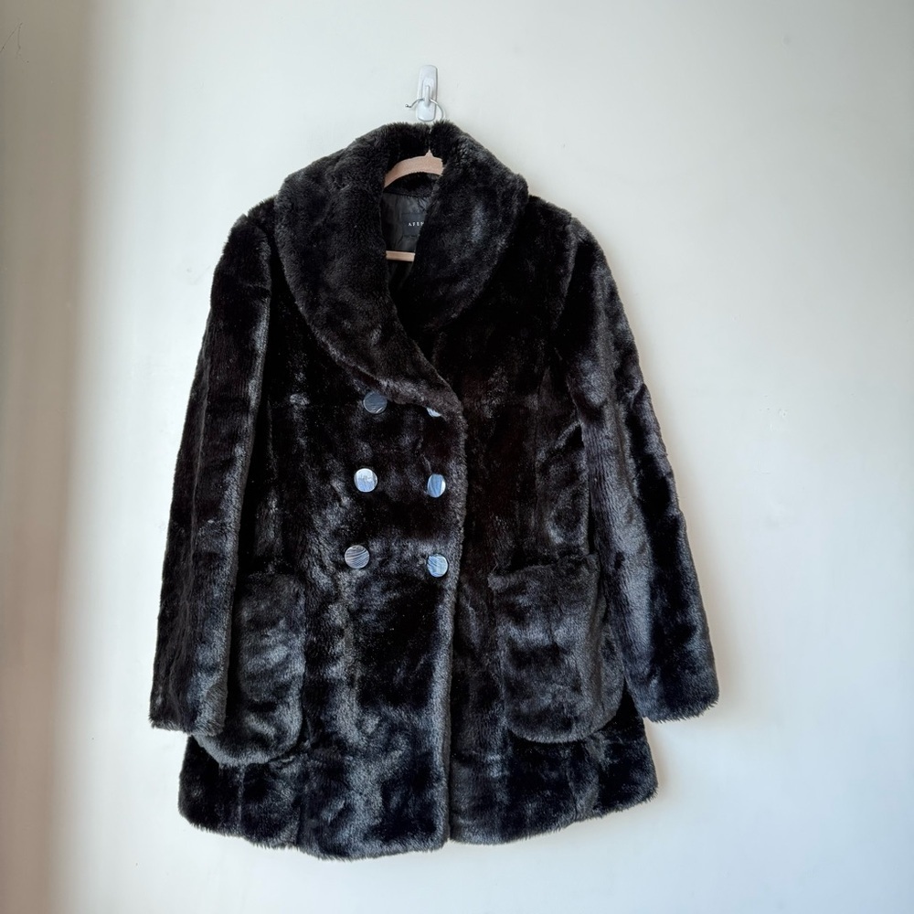 Afends Black Faux Fur Double Breasted Coat S